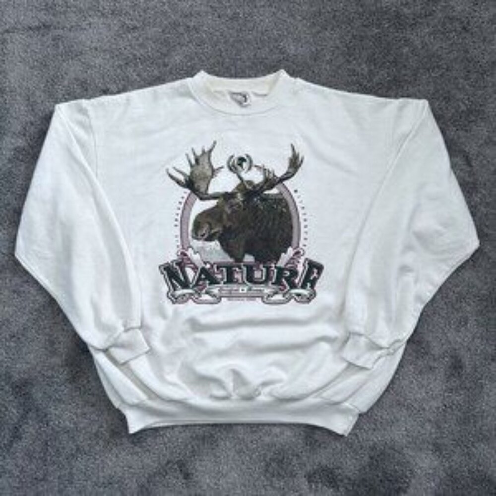 Vintage 1995 Nature Moose Sweatshirt Size Large Animal 90s Wilderness